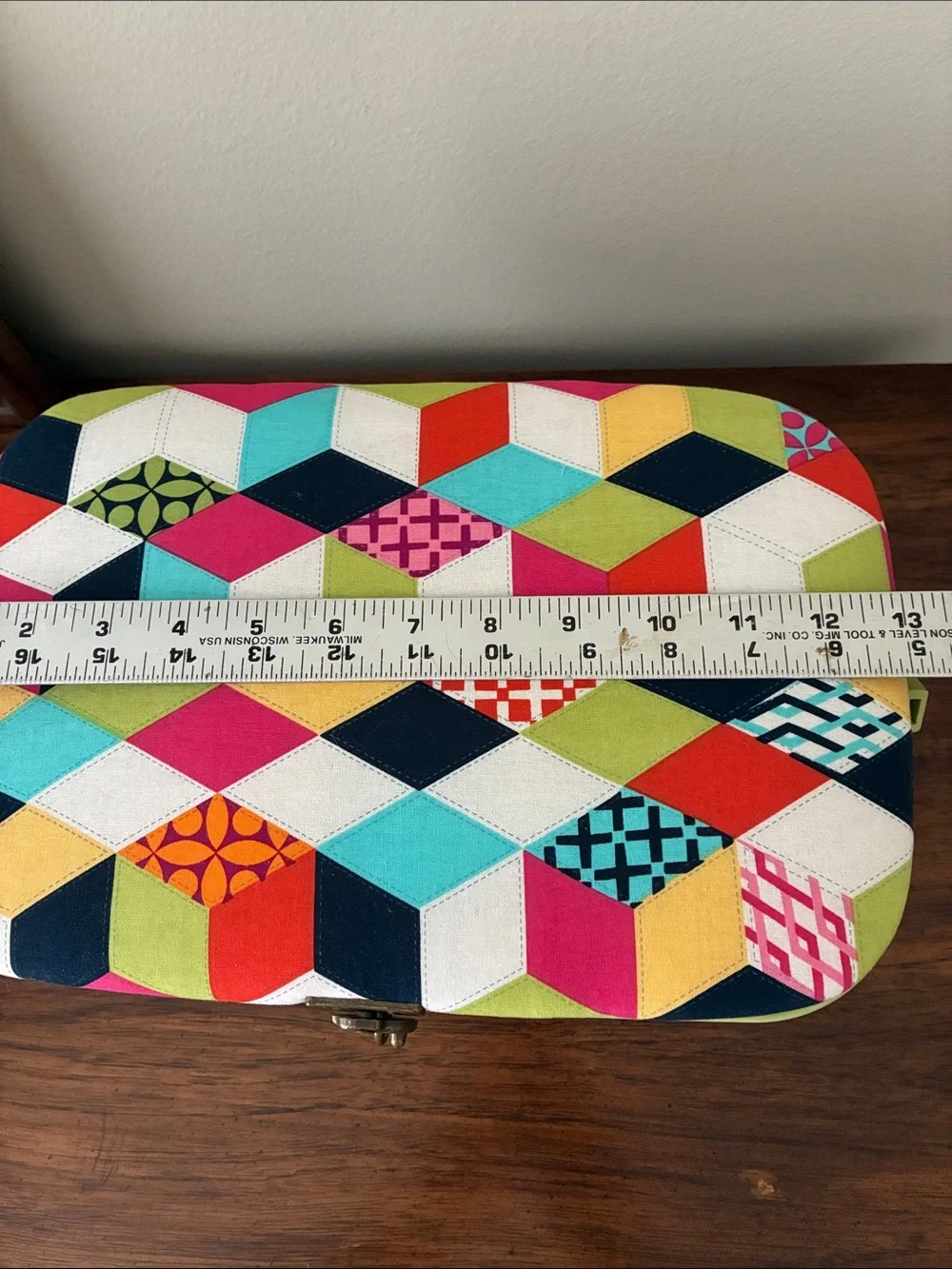 Vintage Style Multi-Color Geometric Fabric Sewing Basket W/Tray Pincushion